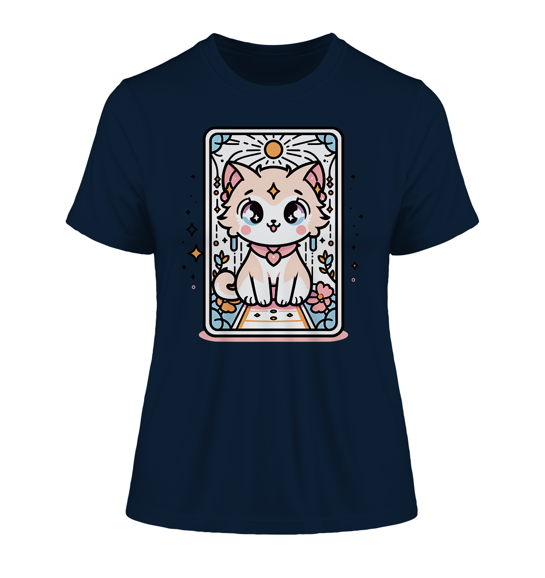 Kawaii Katze auf Tarot Karte - T-Shirt aus Bio-Baumwolle