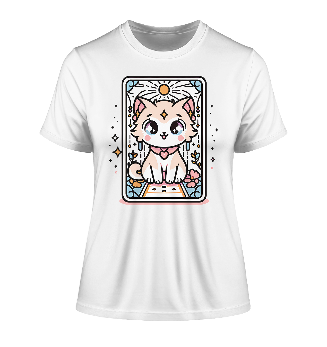 Kawaii Katze auf Tarot Karte - T-Shirt aus Bio-Baumwolle