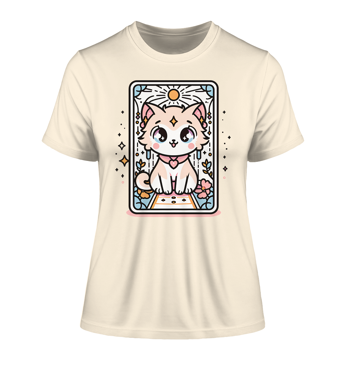 Kawaii Katze auf Tarot Karte - T-Shirt aus Bio-Baumwolle