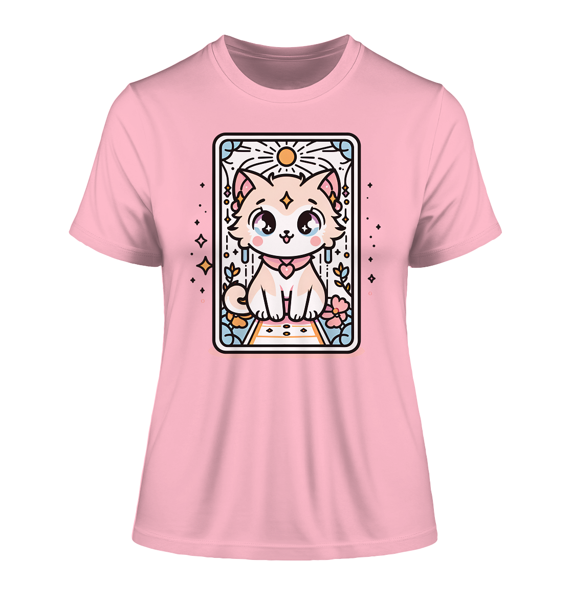 Kawaii Katze auf Tarot Karte - T-Shirt aus Bio-Baumwolle