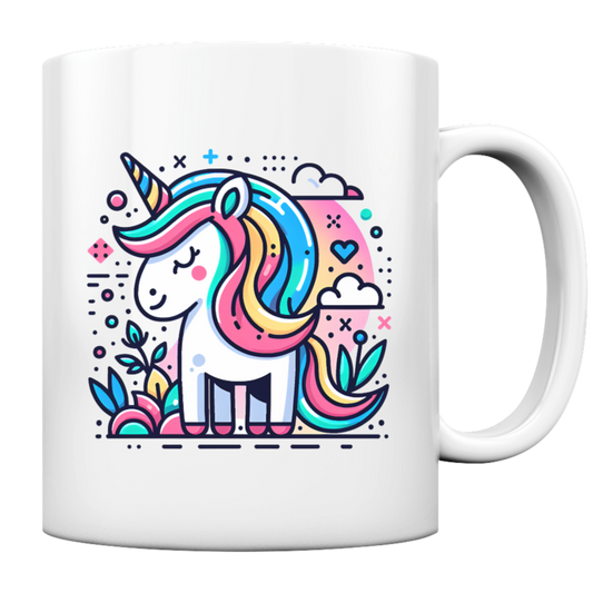Buntes Comic Einhorn auf weißer Keramik Tasse